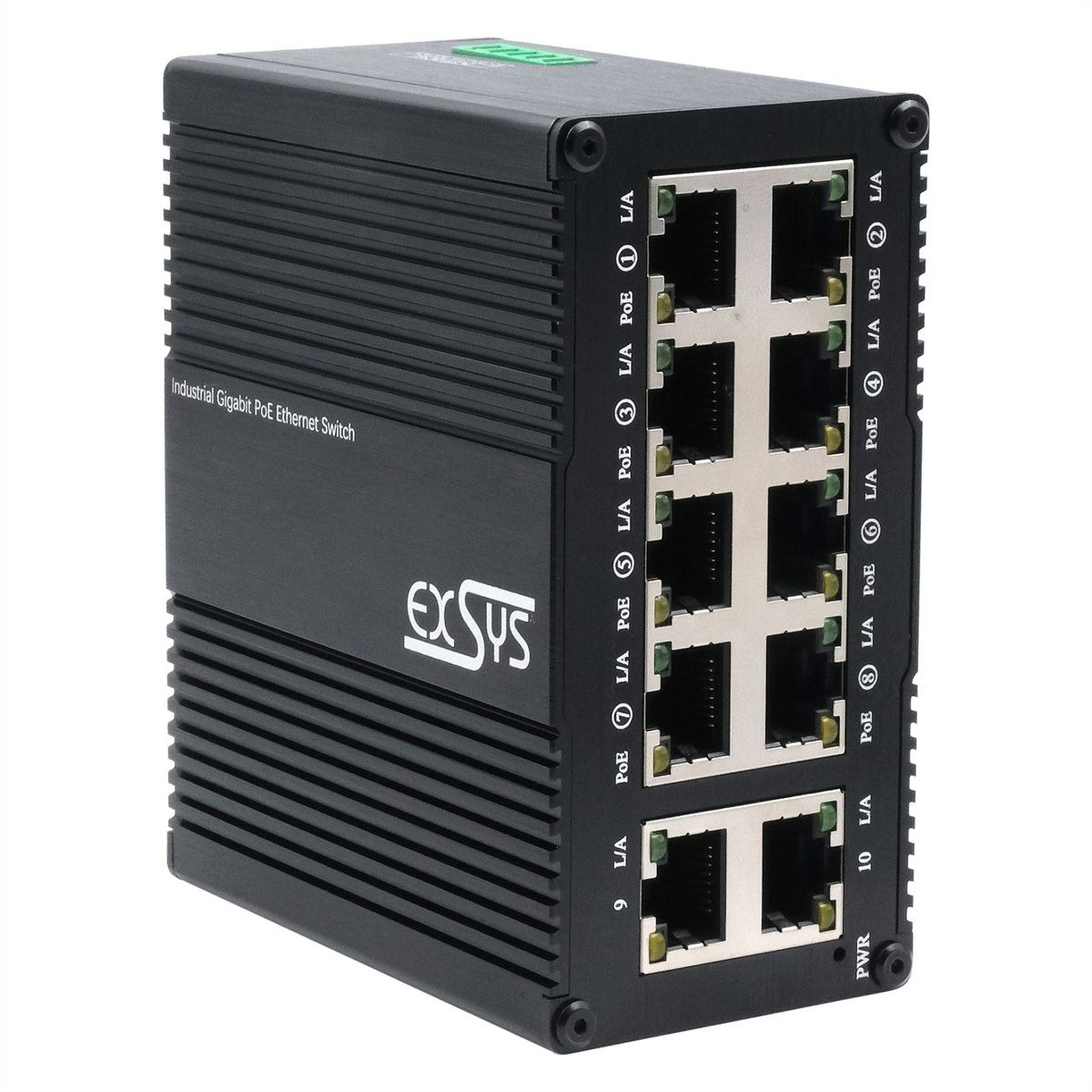 EXSYS EX-62026PoE Mini-commutateur Gigabit PoE industriel à 10 ports, 8x PoE + 2x 10/100/1000Tx