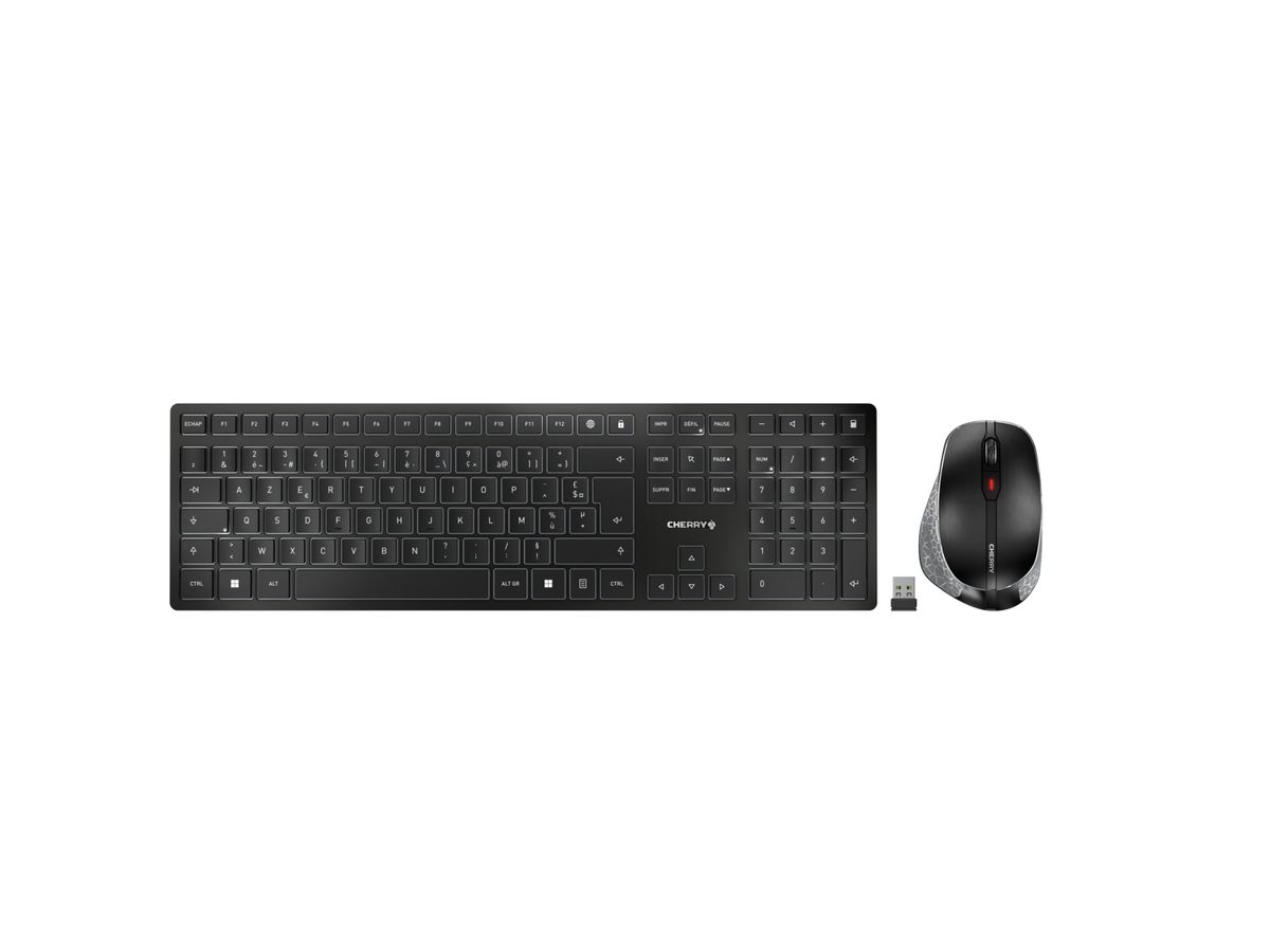 CHERRY DW 9500 SLIM clavier Souris incluse Universel RF sans fil + Bluetooth AZERTY Français Noir, Gris