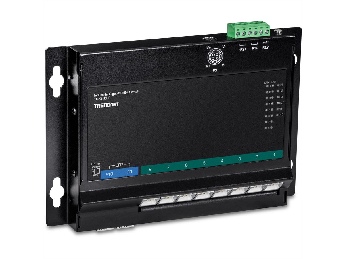 TRENDnet TI-PG102F Switch industriel PoE+ Gigabit à 10 ports avec accès frontal et fixation murale