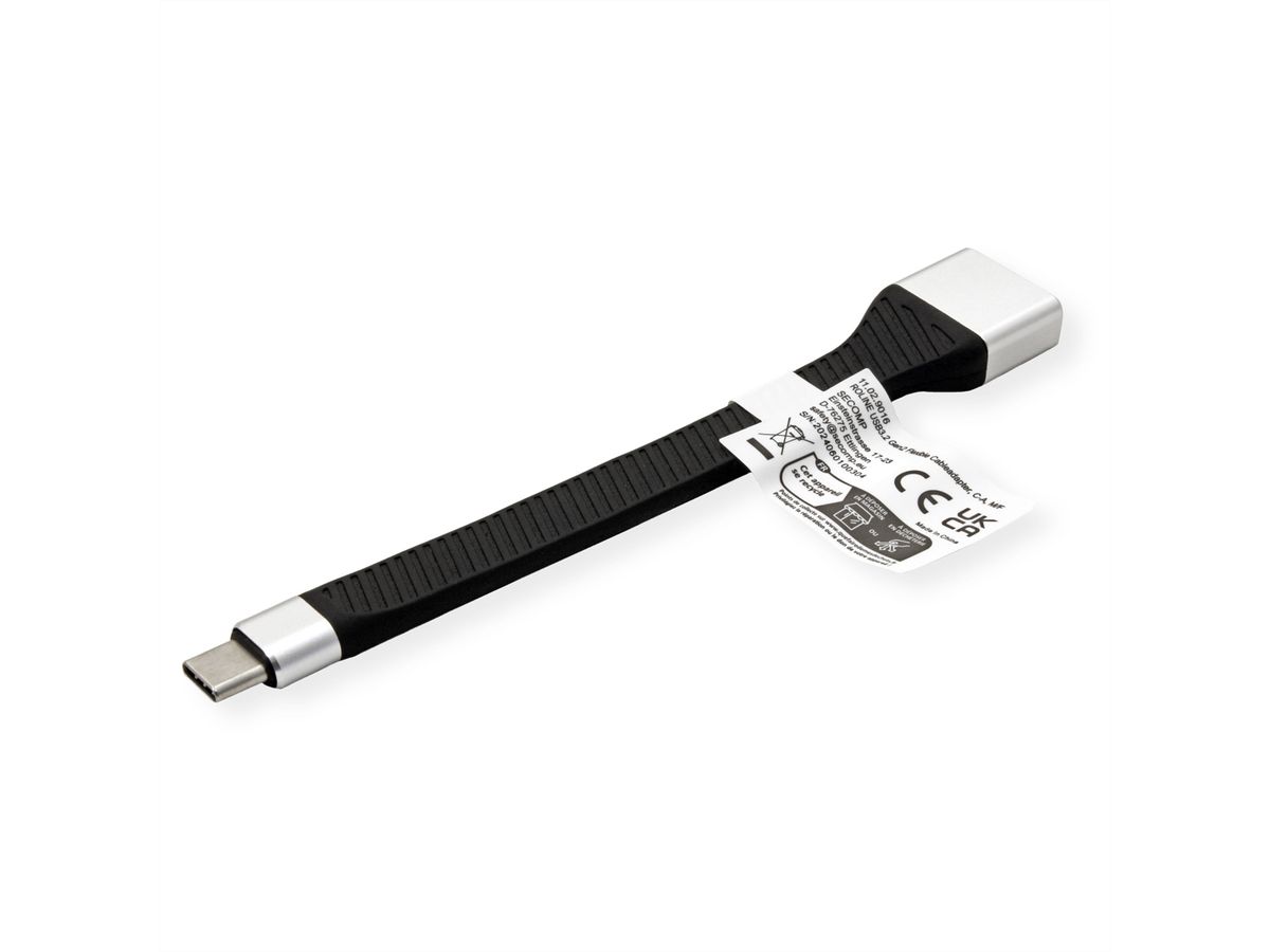ROLINE Câble USB 3.2 Gen 2 en silicone, C-A, M/F, 10Gbit/s, Emark, noir, 11 cm