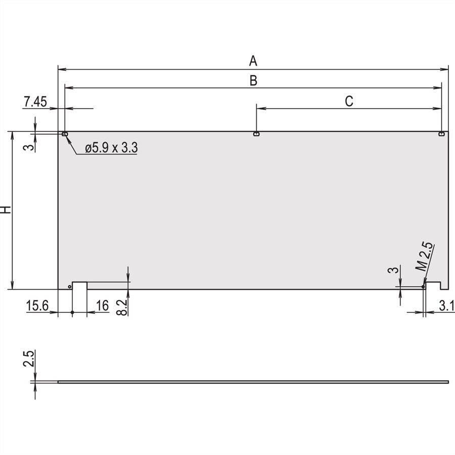 SCHROFF Kit de face avant, non blindé, charnière inférieure, 3 U, 28 HP, 2,5 mm, alu, anodisé
