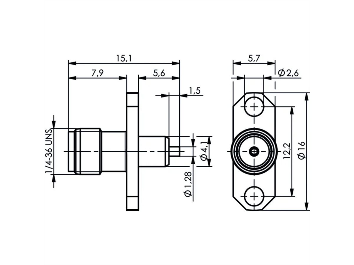 TELEGÄRTNER Prise SMA encastrable avec bride, dorée