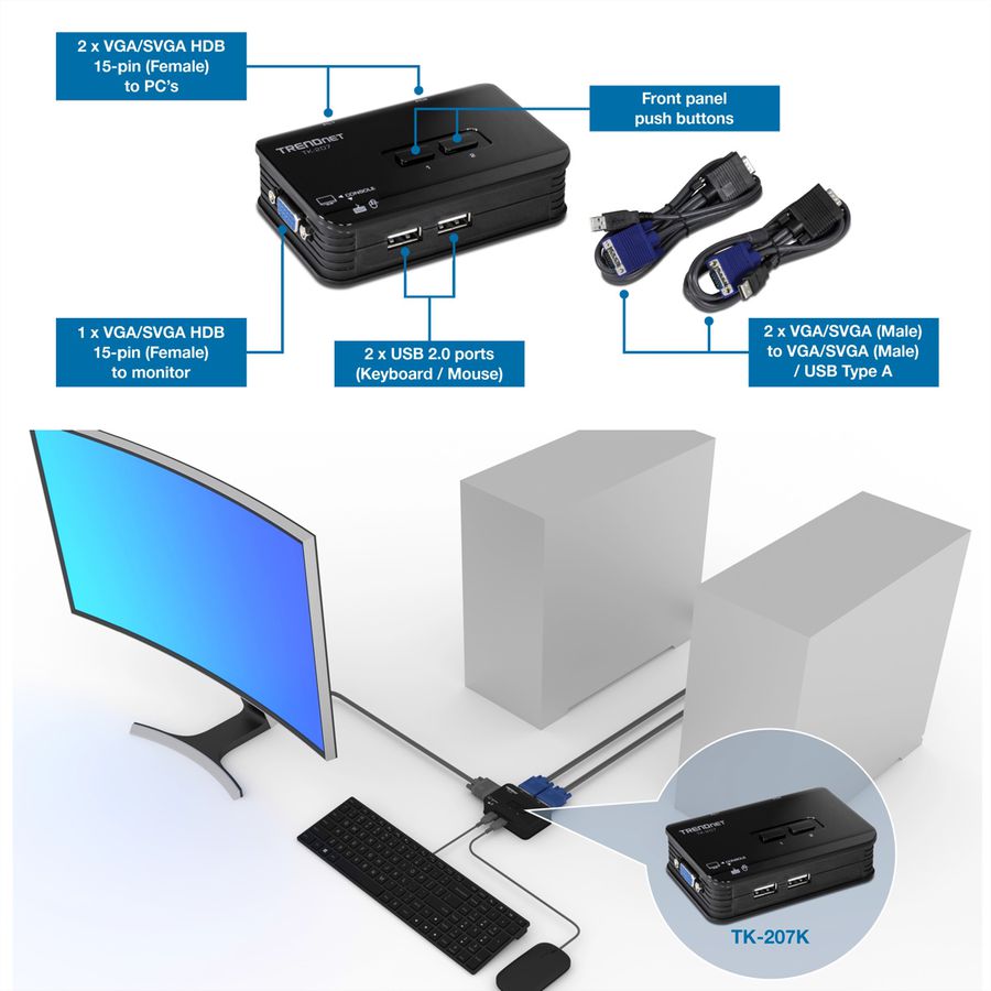 TRENDnet TK-207K Kit de switch KVM à 2 ports USB