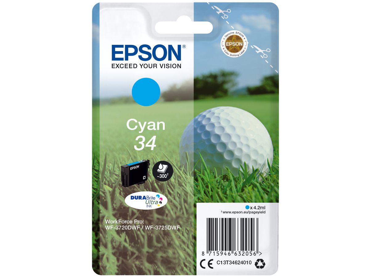 Epson Golf ball Singlepack Cyan 34 DURABrite Ultra Ink