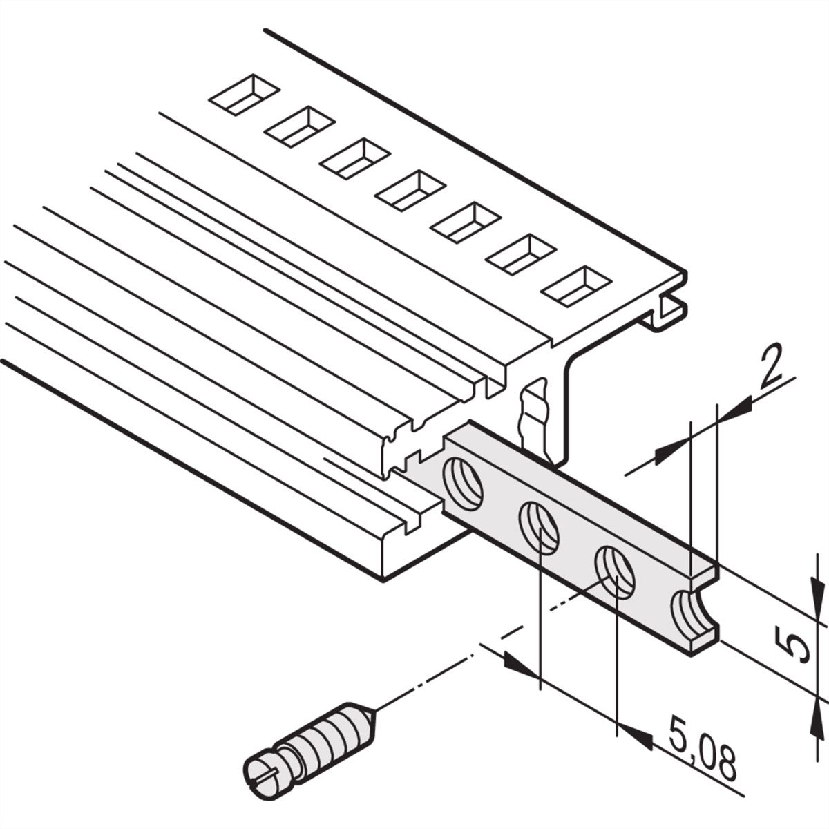 Rails horizontaux SCHROFF Insert fileté, M2.5, 1000 mm