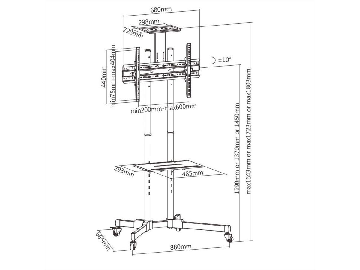 VALUE Support LCD/TV sur roues, noir, jusqu'à 50kg (37" - 70")