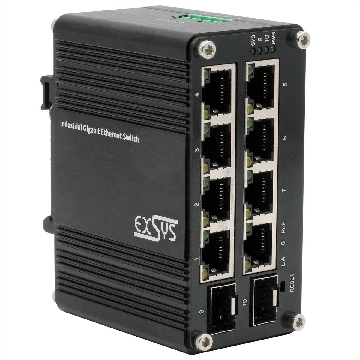 EXSYS EX-62035MPoE-SFP Mini commutateur industriel 8+2 ports Gigabit SFP PoE+, géré par le Web