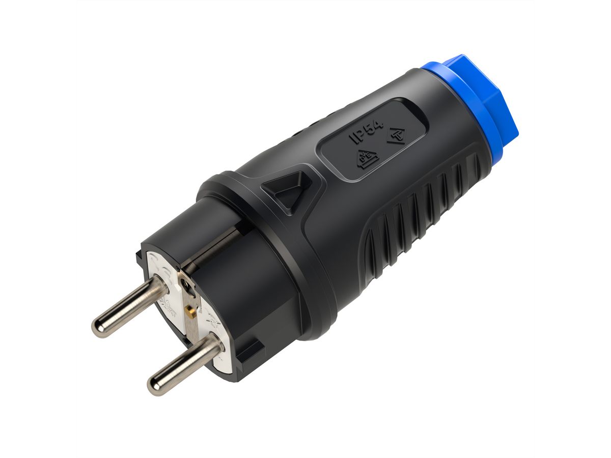 BACHMANN Connecteur 2P+T caoutchouc CEE7/7 , IP54, bleu / noir