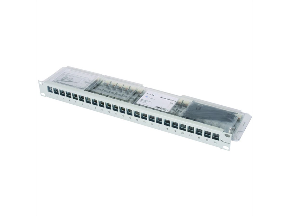 19"-Porte modules 1 UH équipé de 24 modules AMJ-S Cat.6A (Classe EA) (ISO/IEC), gris