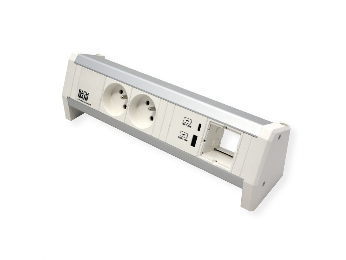 BACHMANN DESK 2xUTE 1xUSB A/C 22W 1xCM GST18 RAL9010