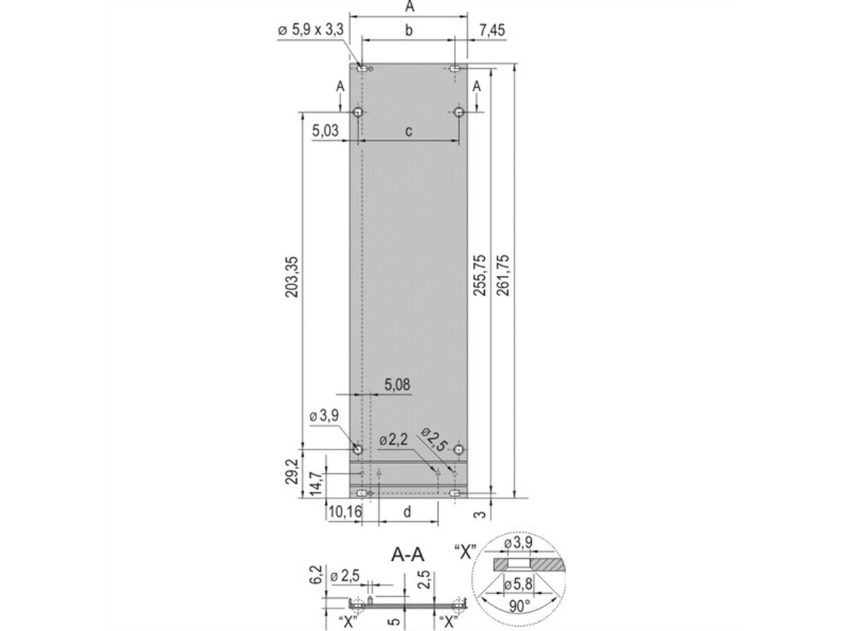 SCHROFF Unité enfichable de type cadre, face avant, blindage Refrofit, 6 U, 21 HP, 2,5 mm, alu, face avant anodisée, face arrière conductrice