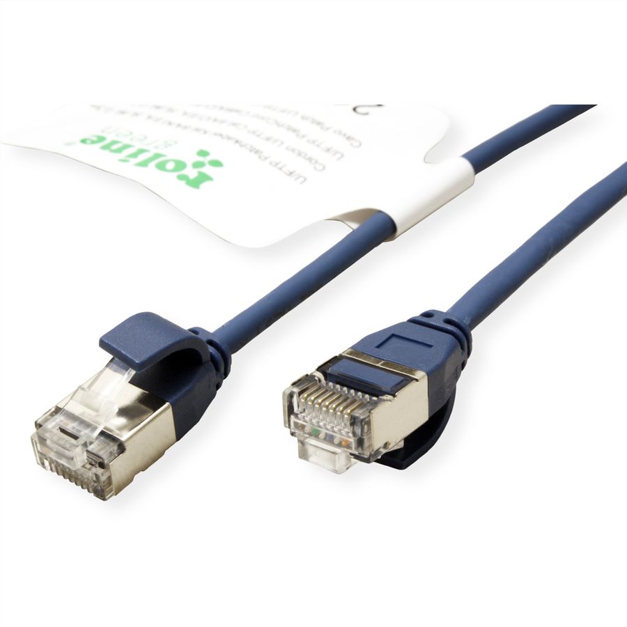 ROLINE GREEN Cordon DataCenter U/FTP Cat.6A (Classe EA), LSOH, slim, bleu, 0,3 m