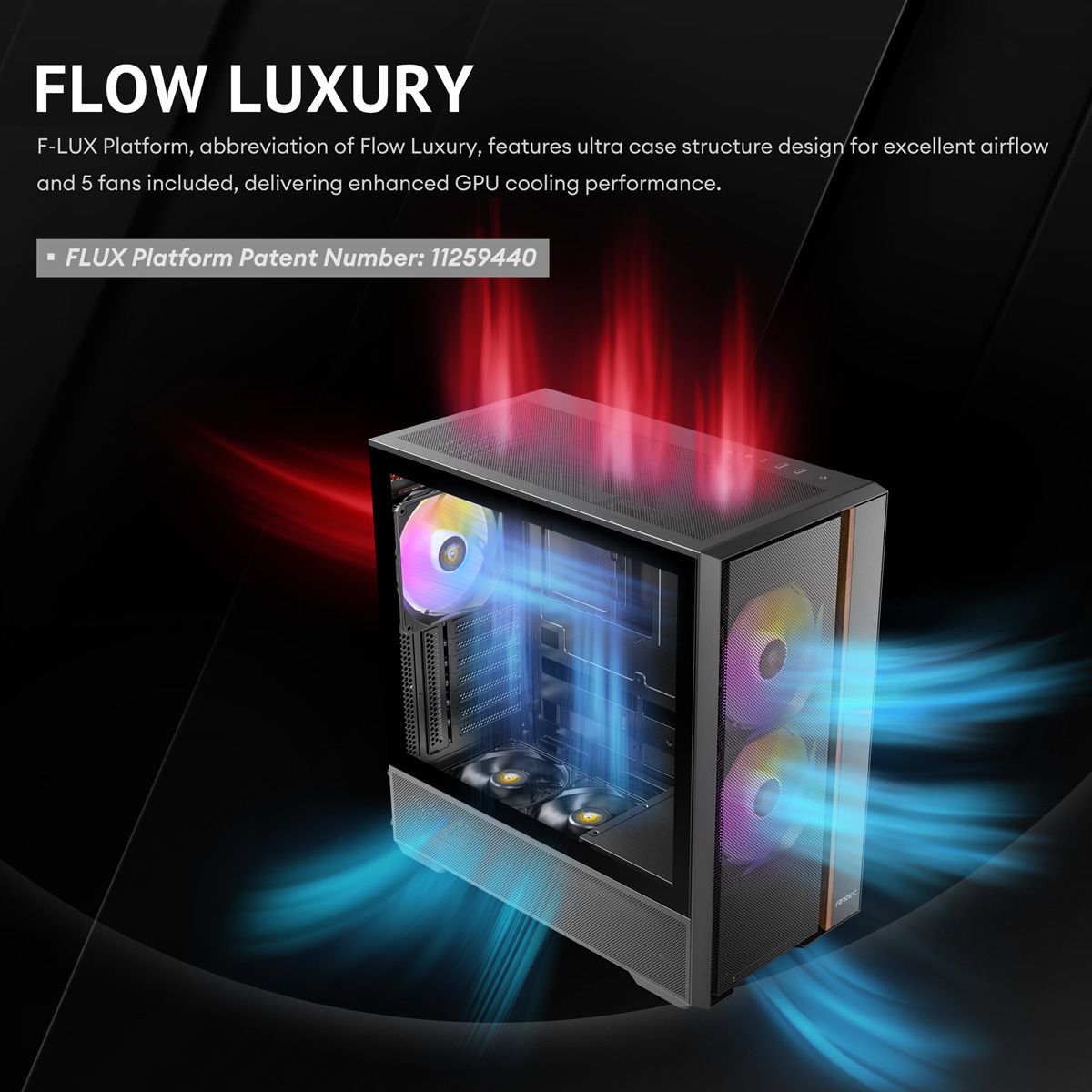 ANTEC FLUX Rear ATX/Micro-ATX/ITX Boîtier PC Midi Tower, noir