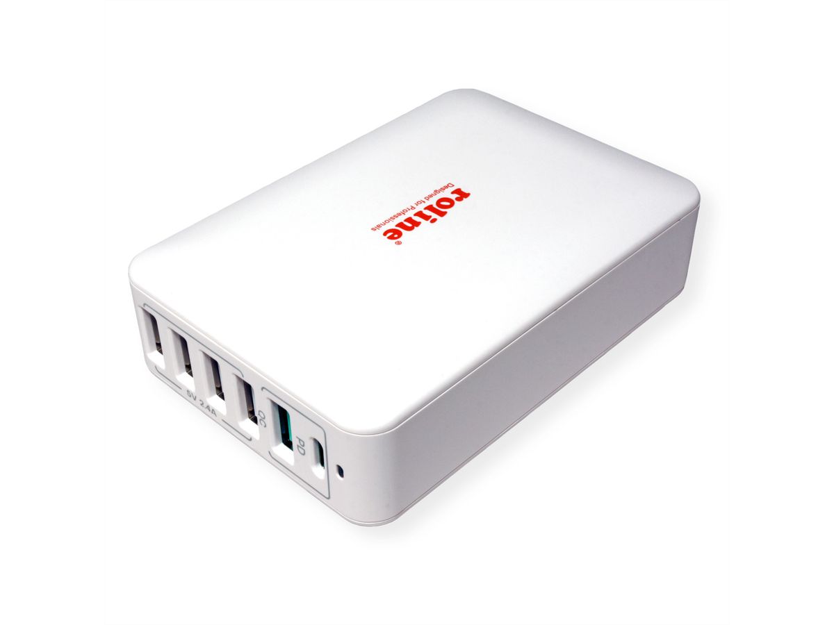 ROLINE Chargeur USB 6 ports USB (4x USB A, 1x USB C, 1x USB A QC3.0), max. 60W