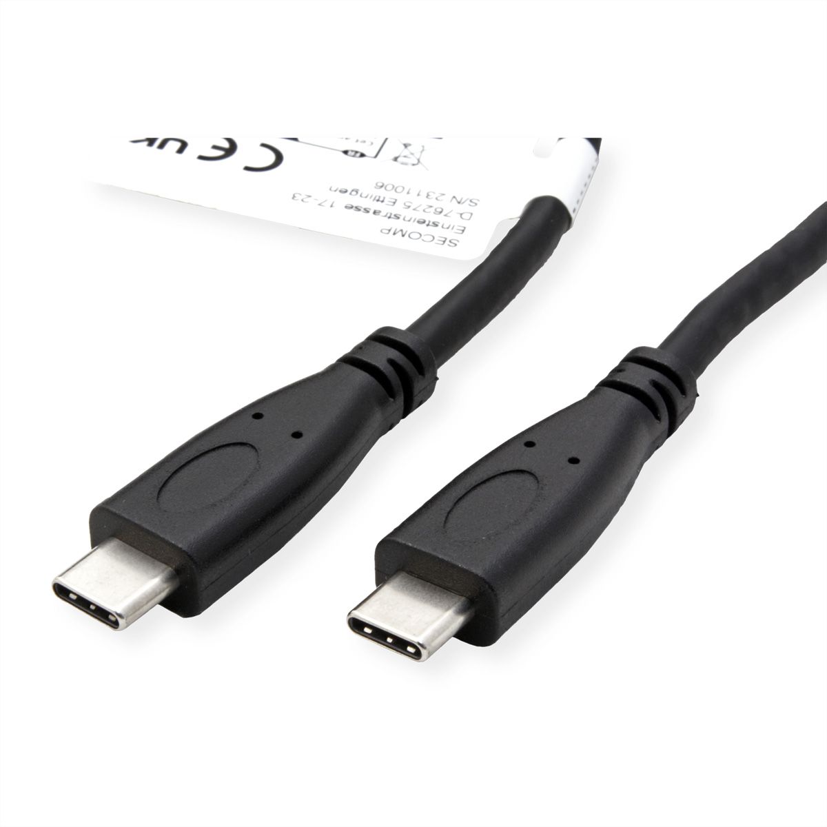 ROLINE Câble USB 3.2 Gen 2, avec PD, C-C, M/M, 4K UHD-1, 10Gbit/s, Emark, 100W, noir, 0,5 m