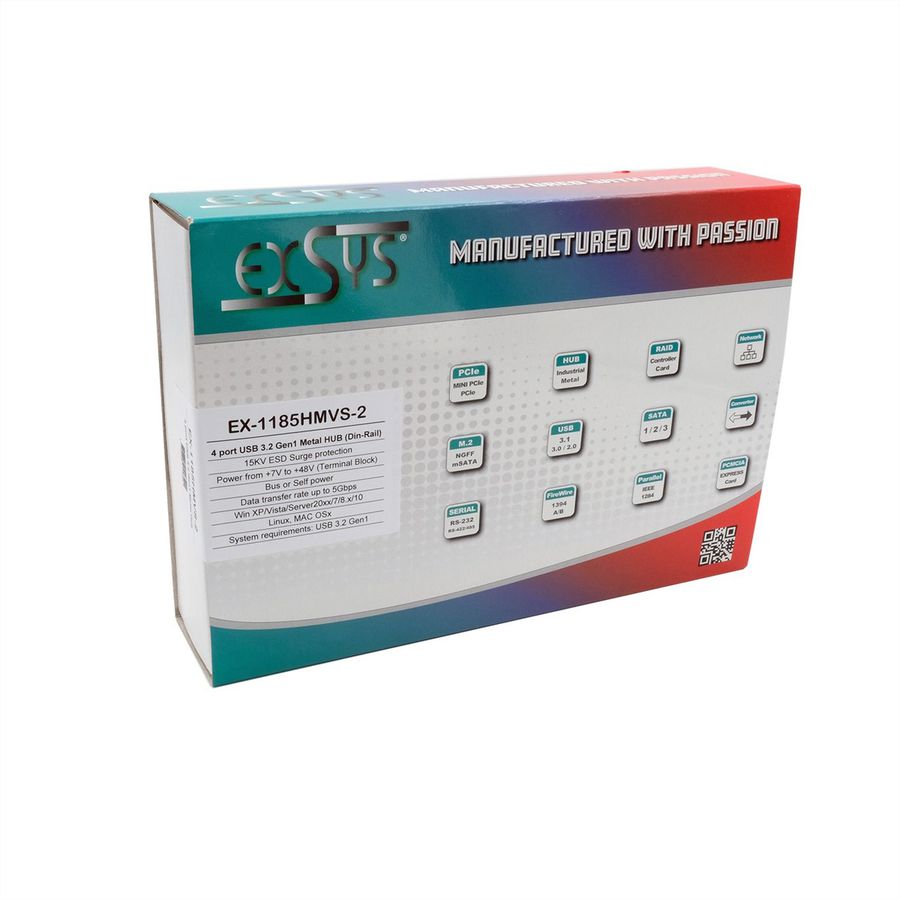 EXSYS EX-1185HMVS-2 Hub USB 3.2 Gen1 métal à 4 ports, protection de surtension 15KV ESD