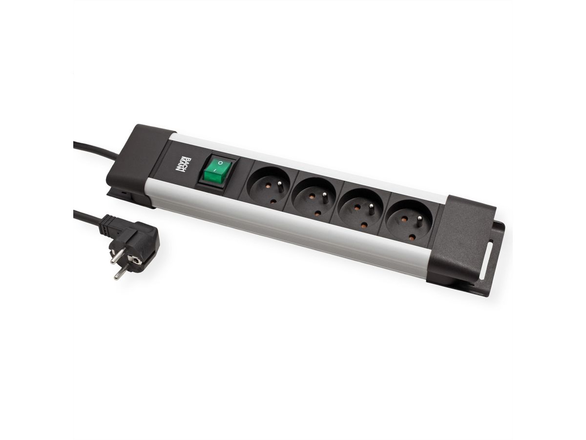 BACHMANN CONNECTUS 4xUTE , 1xinterrupteur 2,0m CEE7/7 gris
