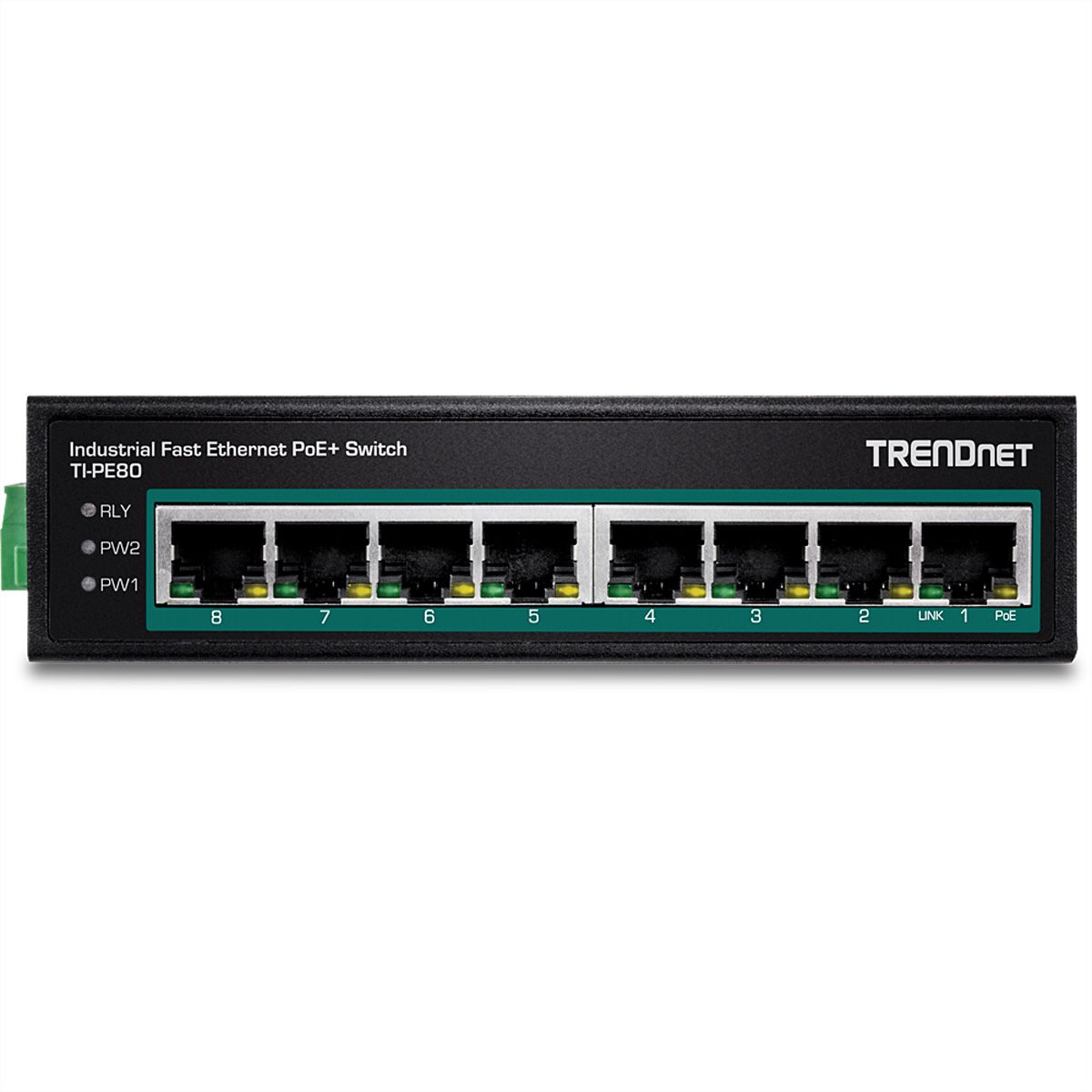 TRENDnet TI-PE80 Switch Rail DIN Fast Ethernet PoE+ industriel à 8 ports