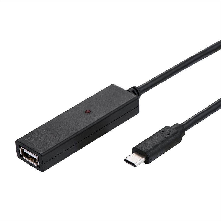 VALUE USB Prolongation active 2.0 avec Repeater, A-C, noir, 10 m