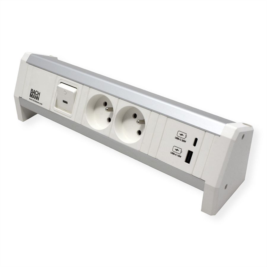 BACHMANN DESK 2xUTE 1xUSB A/C 22W 1xcommutateur GST18 RAL9010