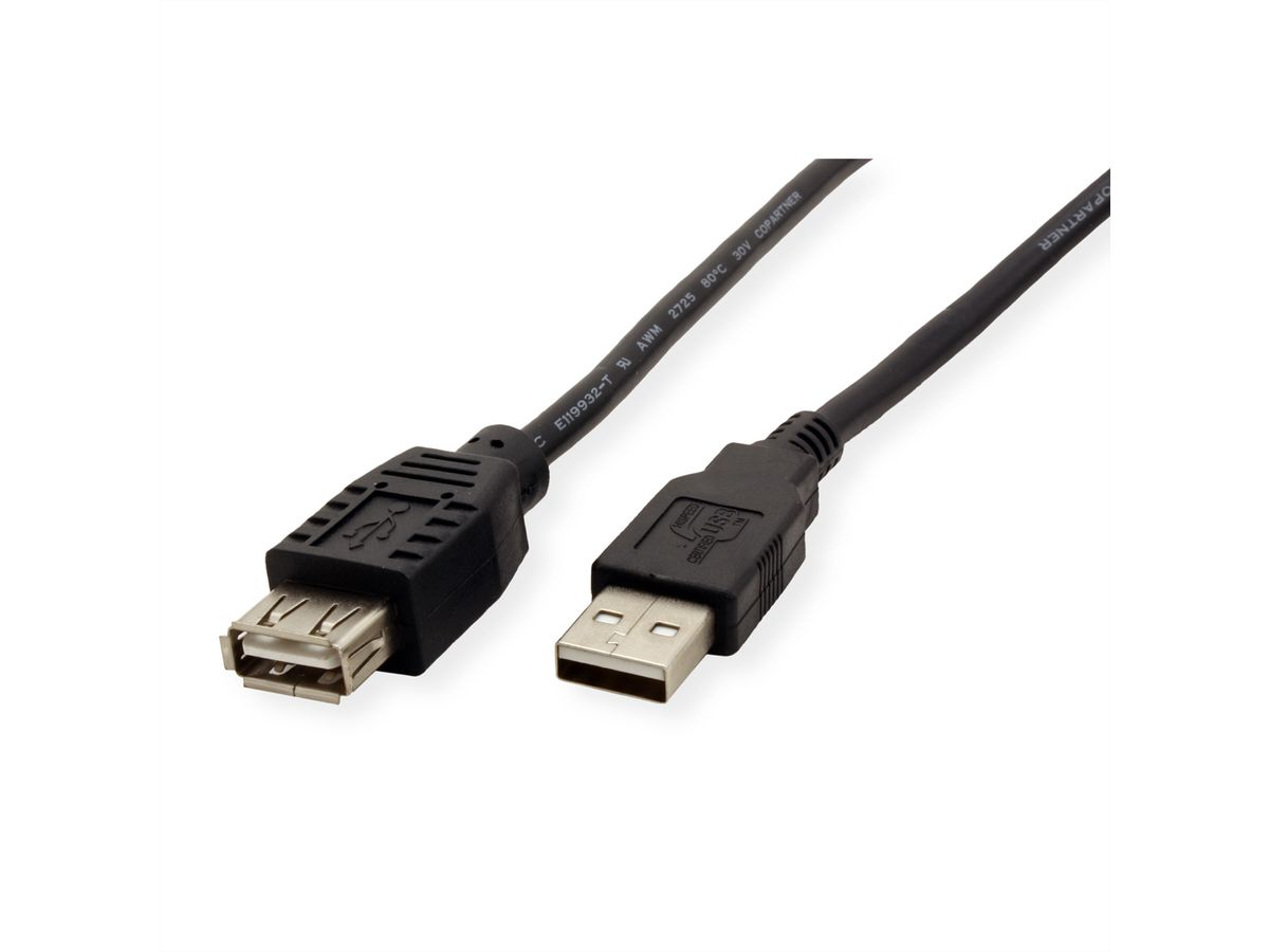 ROLINE Câble USB 2.0 Type A-A, M/F, noir, 3 m