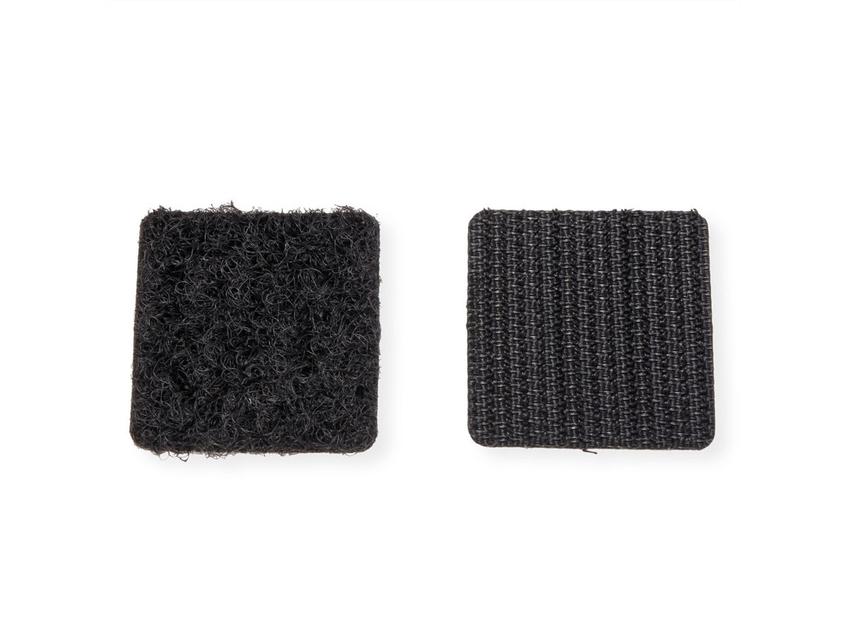 VELCRO® Boutons carrés 25x25mm x 24 noirs, crochets & velours autocollants