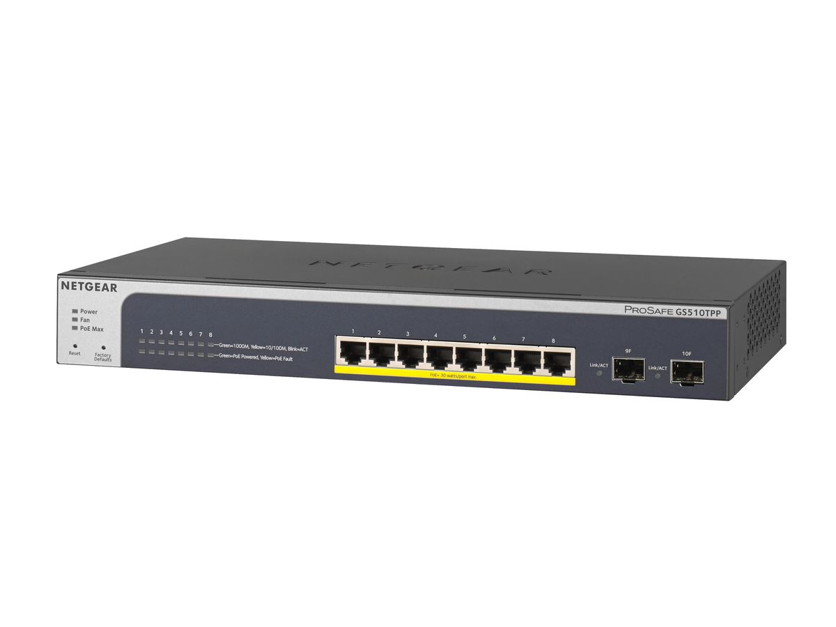 Netgear GS510TPP Géré L2/L3/L4 Gigabit Ethernet (10/100/1000) Connexion Ethernet, supportant l'alimentation via ce port (PoE) Noir