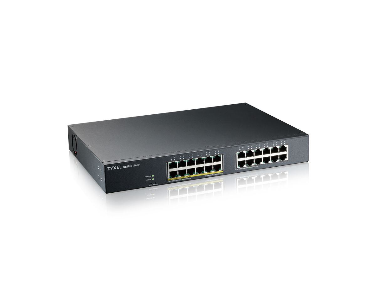 Zyxel GS1915-24EP Géré L2 Gigabit Ethernet (10/100/1000) Connexion Ethernet, supportant l'alimentation via ce port (PoE) 1U Noir