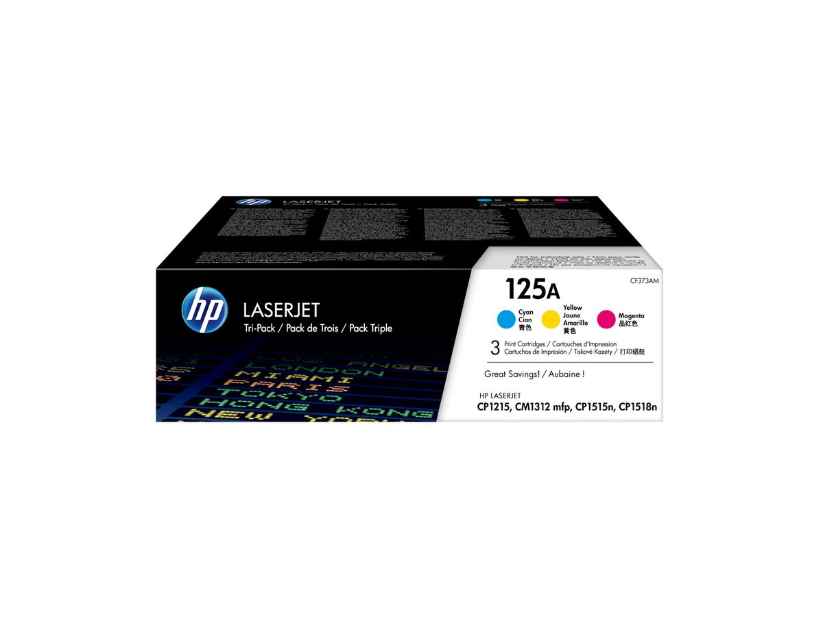 HP 125A pack de 3 toners LaserJet cyan/magenta/jaune authentiques