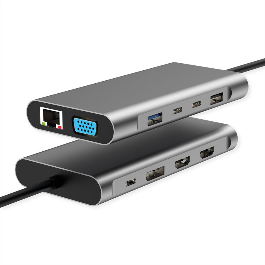 VALUE Station d'accueil USB type C, 2x 4k HDMI, DP, VGA, Gigabit Ethernet, 2x USB-C, 2x USB-A, PD