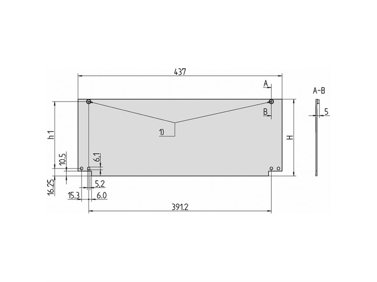 Face avant Inpac SCHROFF, avec charnières en bas, 6 U, 2,5 mm, alu, anodisé, bords non traités