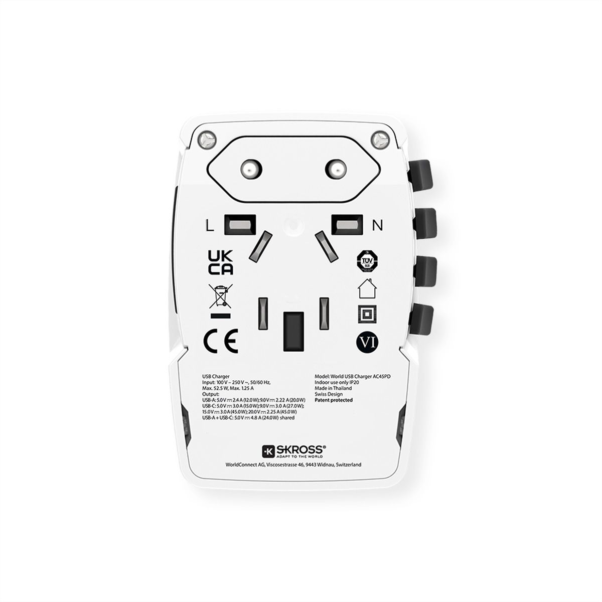 SKROSS Chargeur USB universel A/C 45PD avec câble USB-C, monde