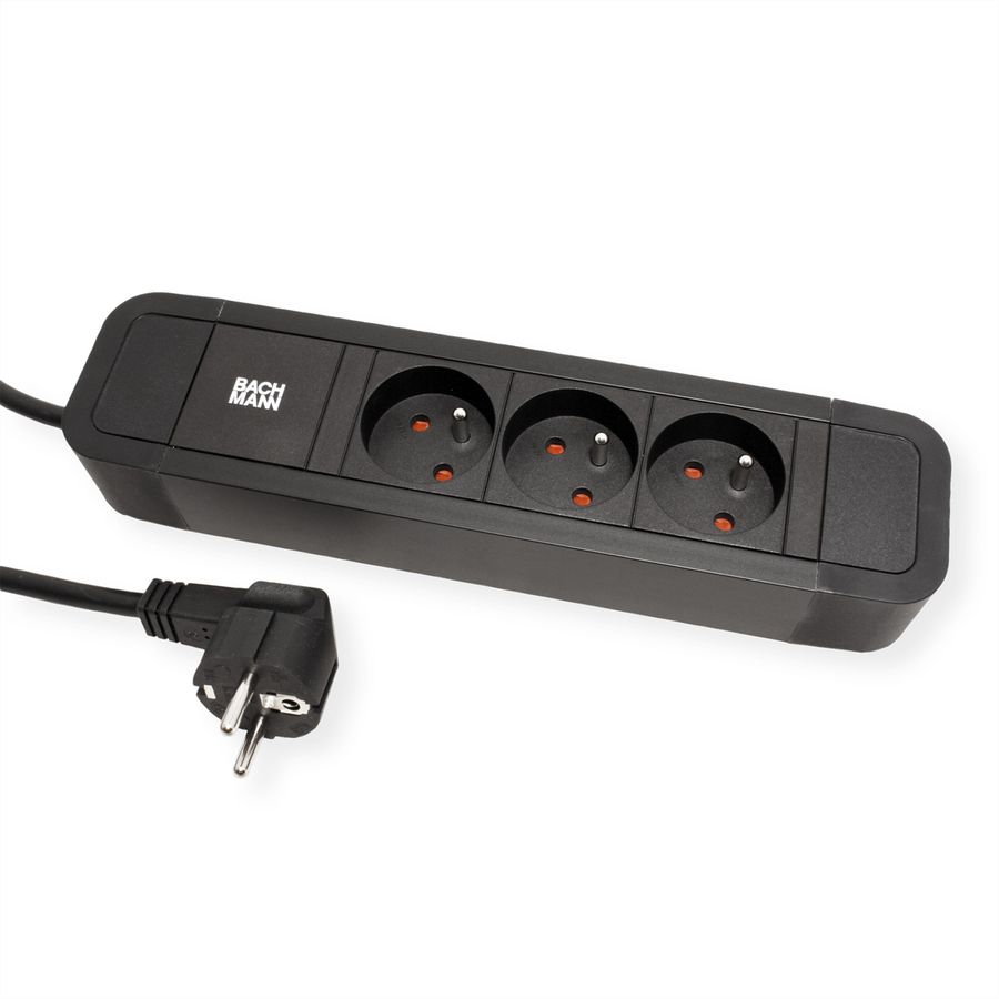 BACHMANN PRIMO2 Prise multiple 3x UTE, aluminium, noir, 2 m