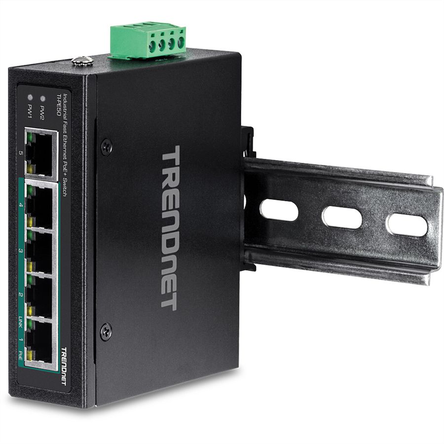 TRENDnet TI-PE50 Switch Rail DIN Fast Ethernet PoE+ industriel à 5 ports