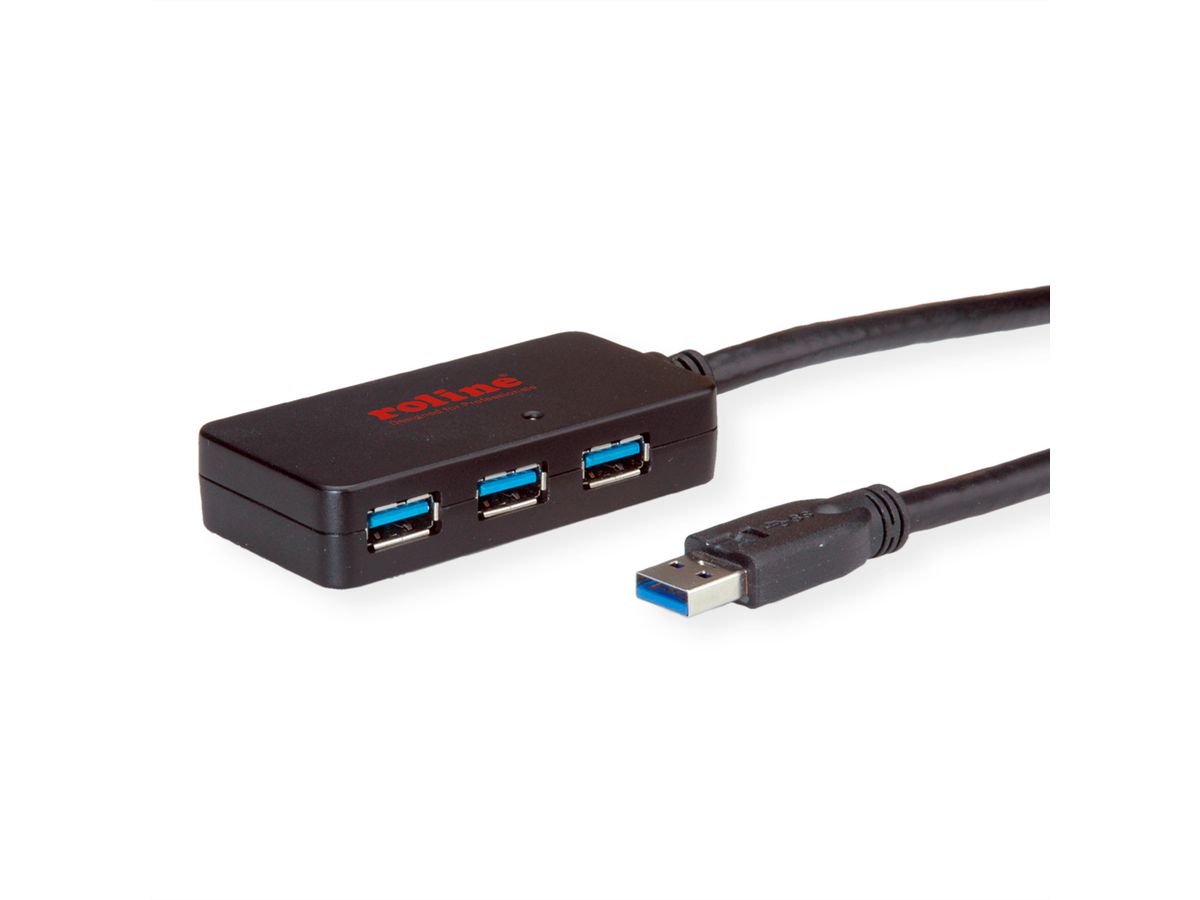 ROLINE Hub USB 3.2 Gen 1 4 ports avec Repeater, noir, 10 m