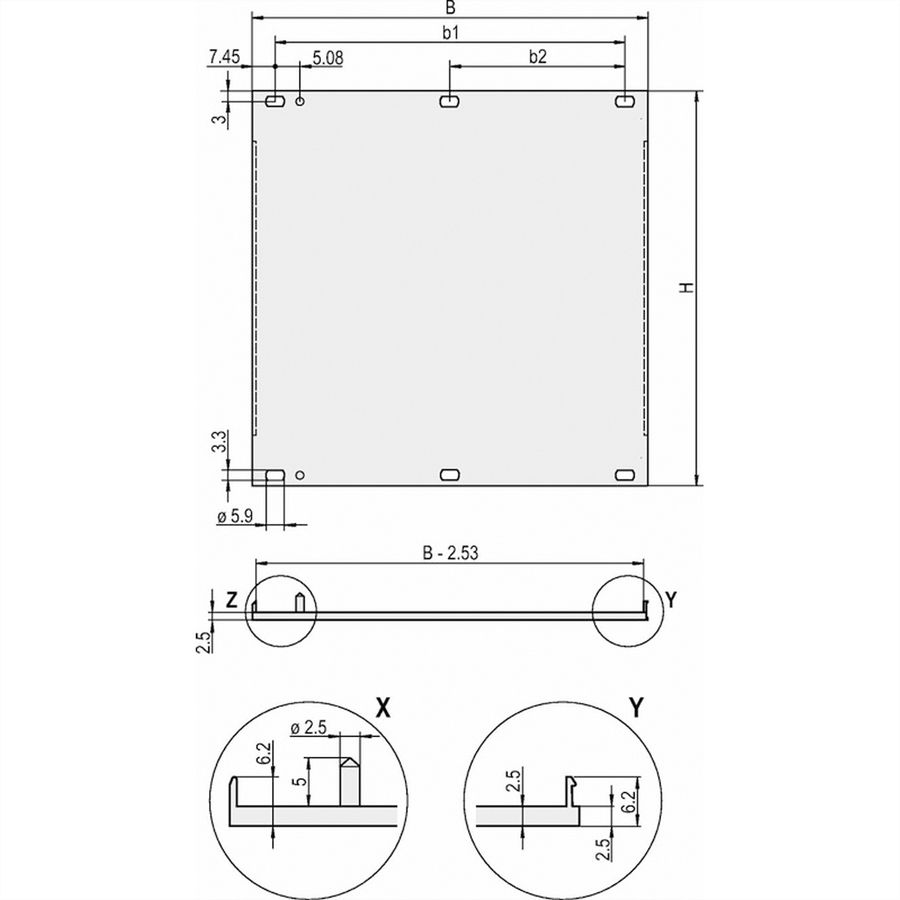 SCHROFF Face avant, profil en U, Refrofit Shielding, 4 U, 84 HP, 2,5 mm, alu, face avant anodisée, face arrière conductrice
