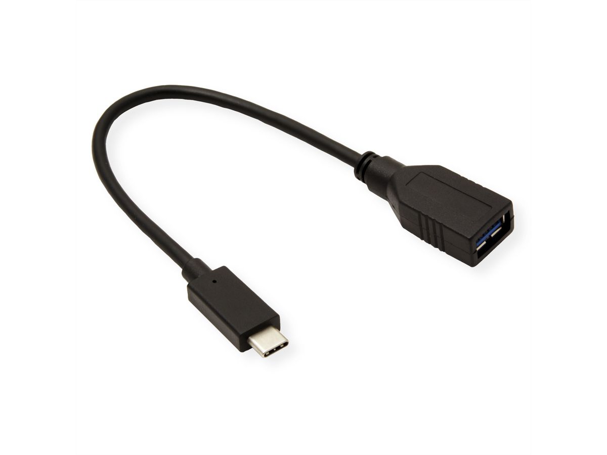 ROLINE Câble USB 3.2 Gen 1, type C - A, M/F, OTG, noir, 0,15 m