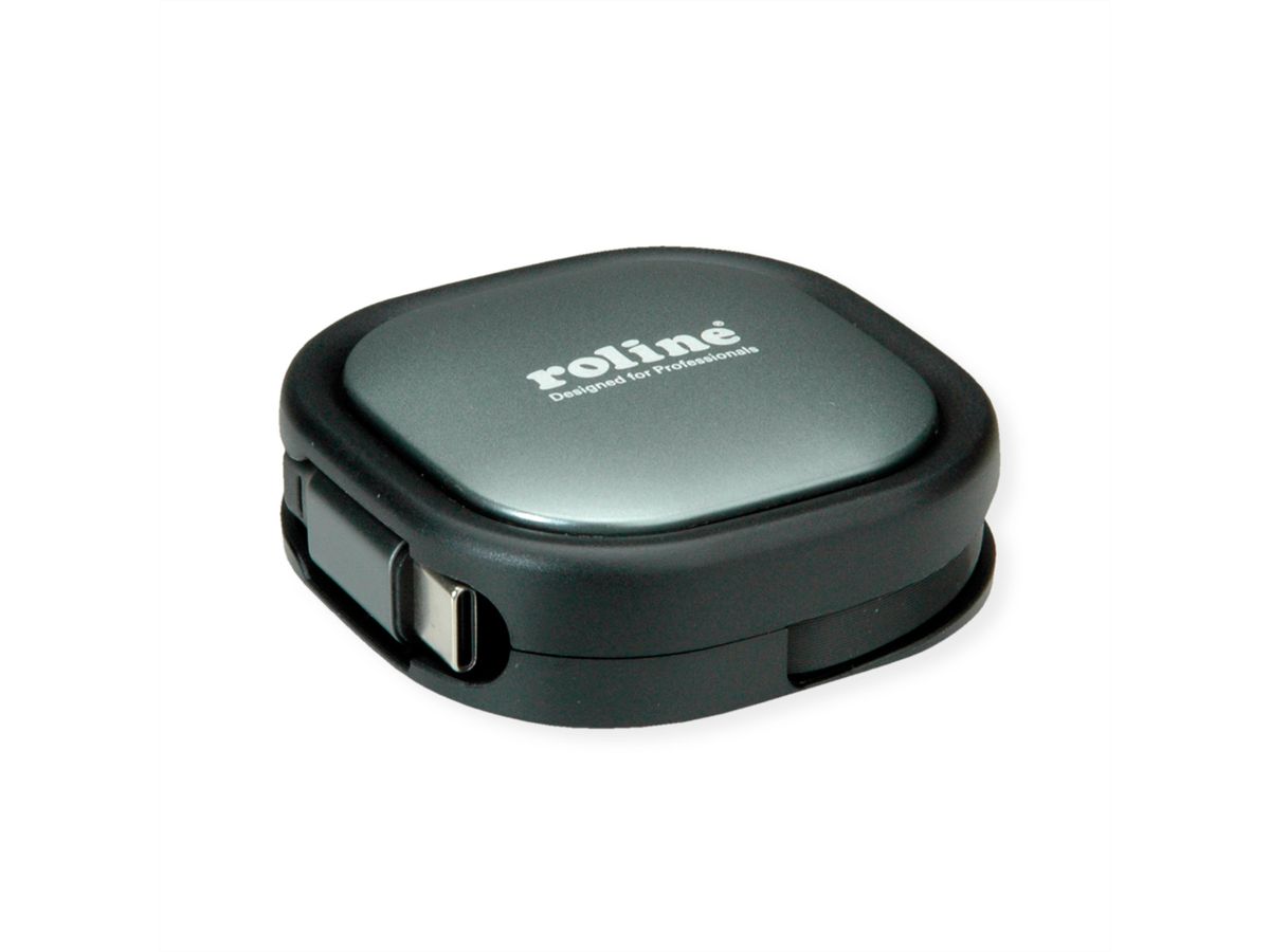 ROLINE Câble rétractable USB 2.0, 60W, C-C, M/M, noir, 1,2 m