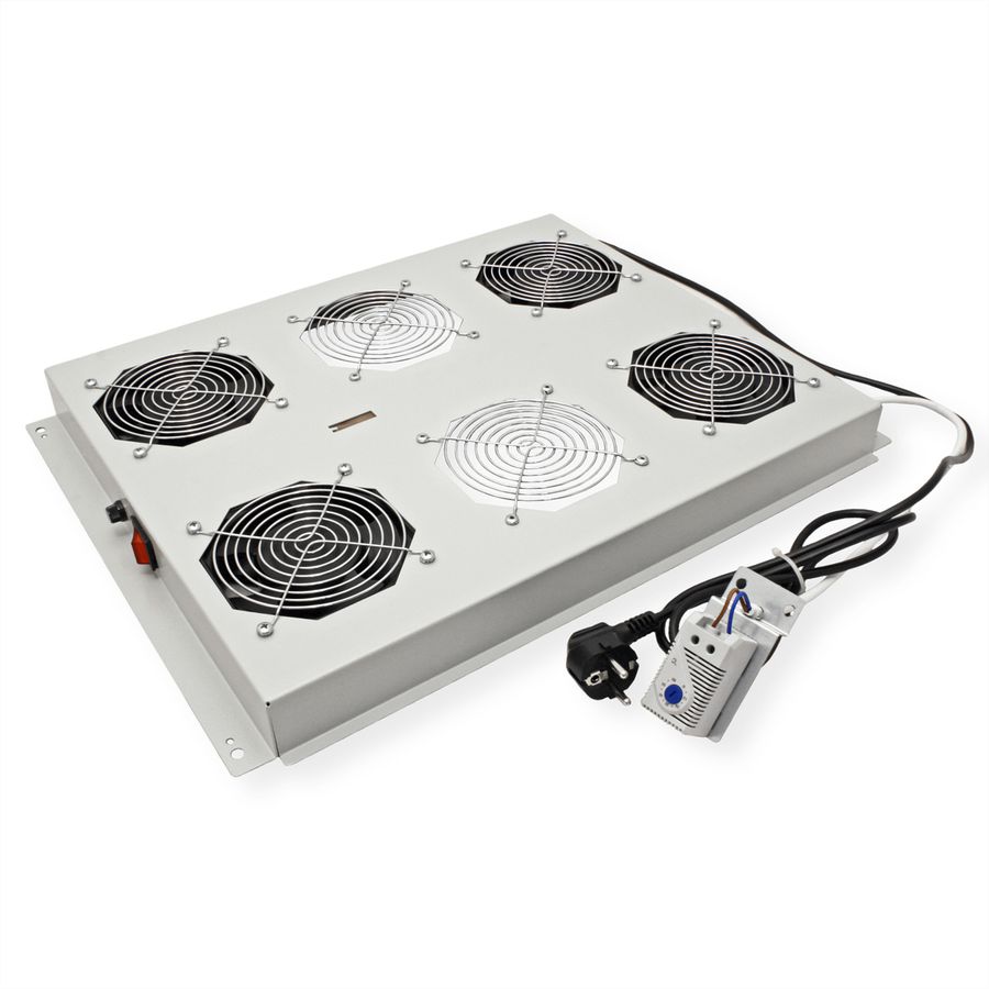 ROLINE 19" Unité de ventilation de toit, 4 ventilateurs, Thermostat pour baie serveur, grise