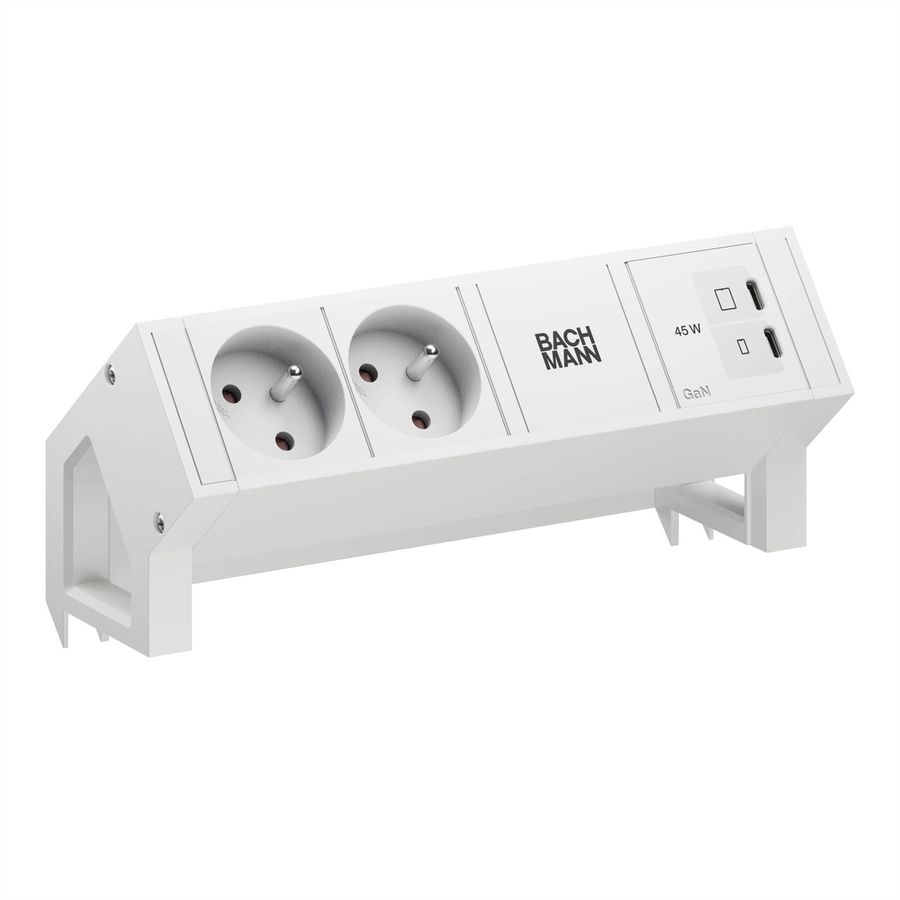 BACHMANN DESK2 blanc 2xUTE, 1xUSB C/C 45W L=0,2m RAL9010
