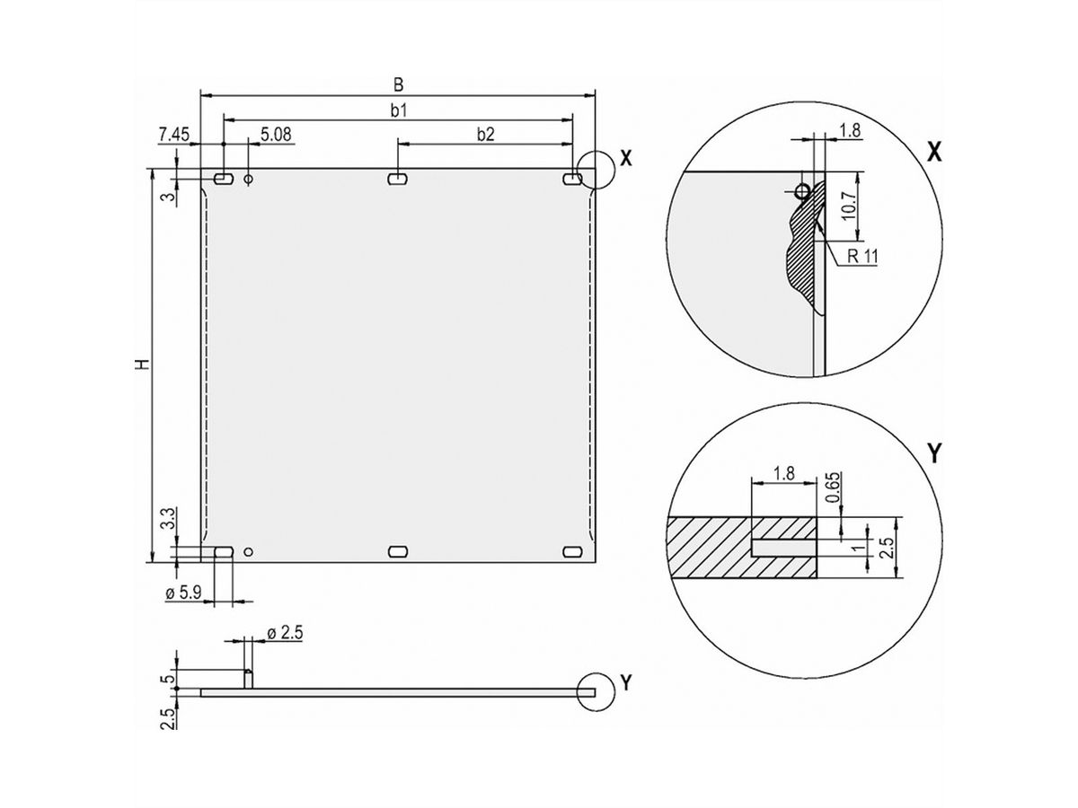 SCHROFF Face avant, Refrofit Shielding, 3 U, 12 HP, 2,5 mm, alu, anodisé, bords non traités