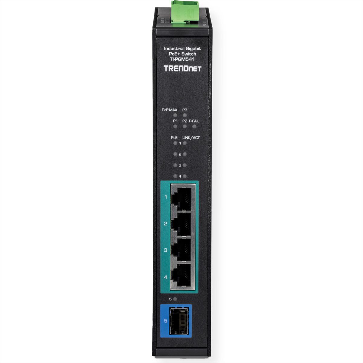 TRENDNET TI-PGM541 Switch Rail DIN industriel PoE+ Gigabit à 5 ports -20° – 65°C, noir