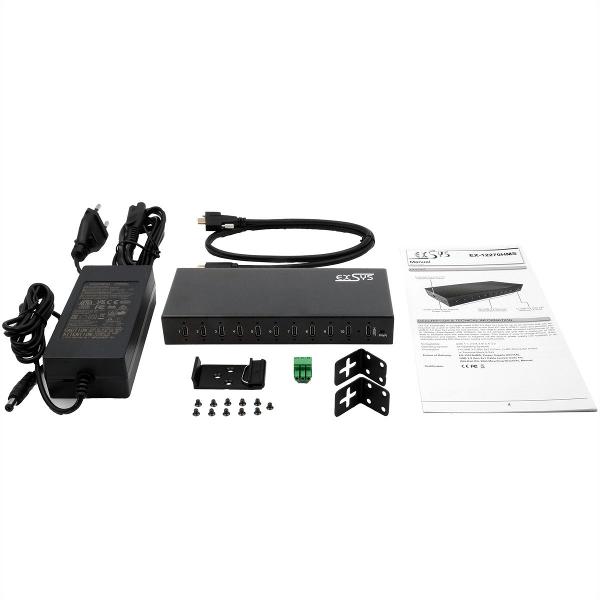 EXSYS EX-12270HMS HUB métallique 10 ports USB 3.2 Gen 2, 10x USB type C