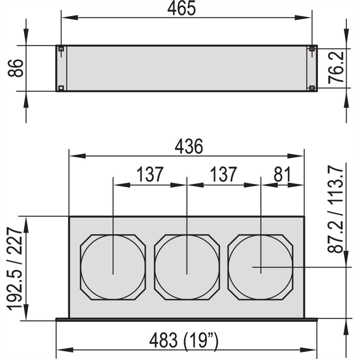 SCHROFF 19" Ventilateur de poussée 2 U, axial pour profondeur de panneau 220 mm, 445 - 530 m³h