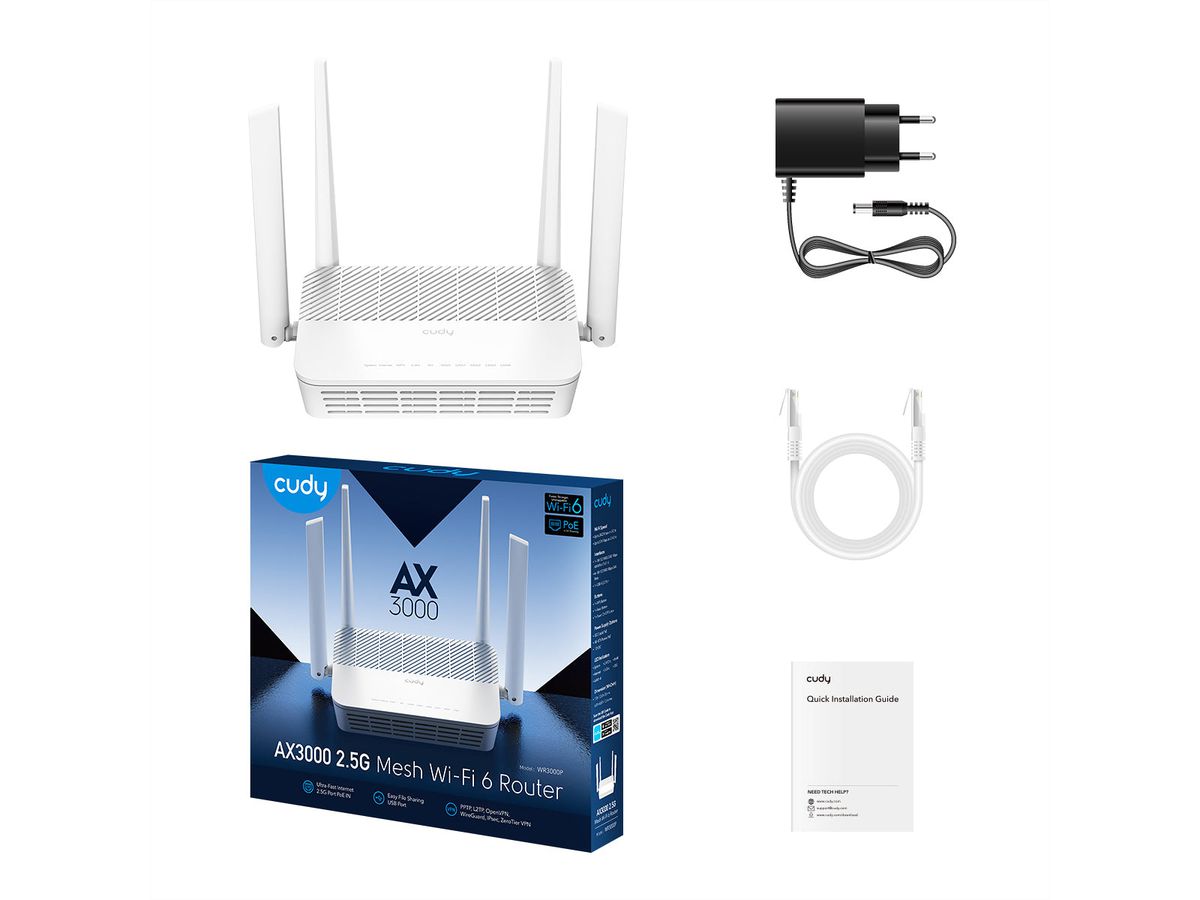 CUDY WR3000P AX3000 Routeur 2.5G Mesh Wi-Fi 6 PoE