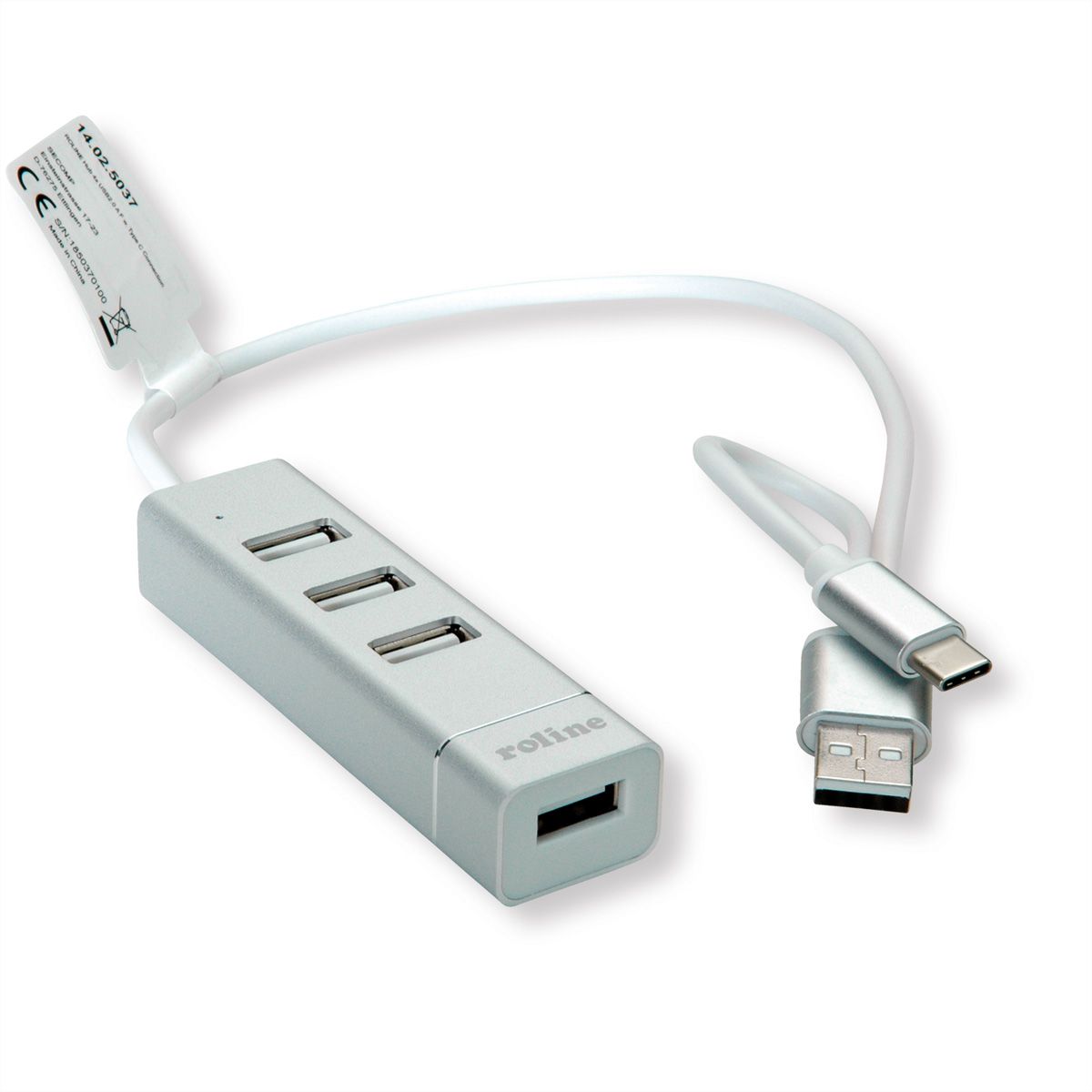 ROLINE Hub USB 2.0 pour portables, 4 ports, câble de raccordement type A+C
