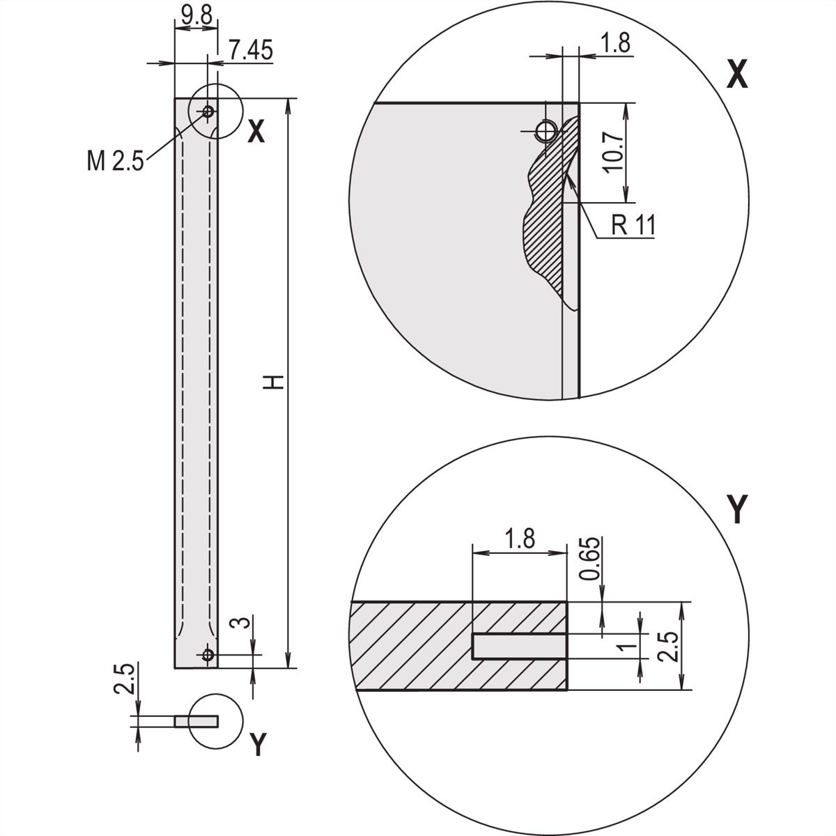 SCHROFF Face avant, Refrofit Shielding, 6 U, 2 HP, 2,5 mm, Al, anodisé, bords non traités