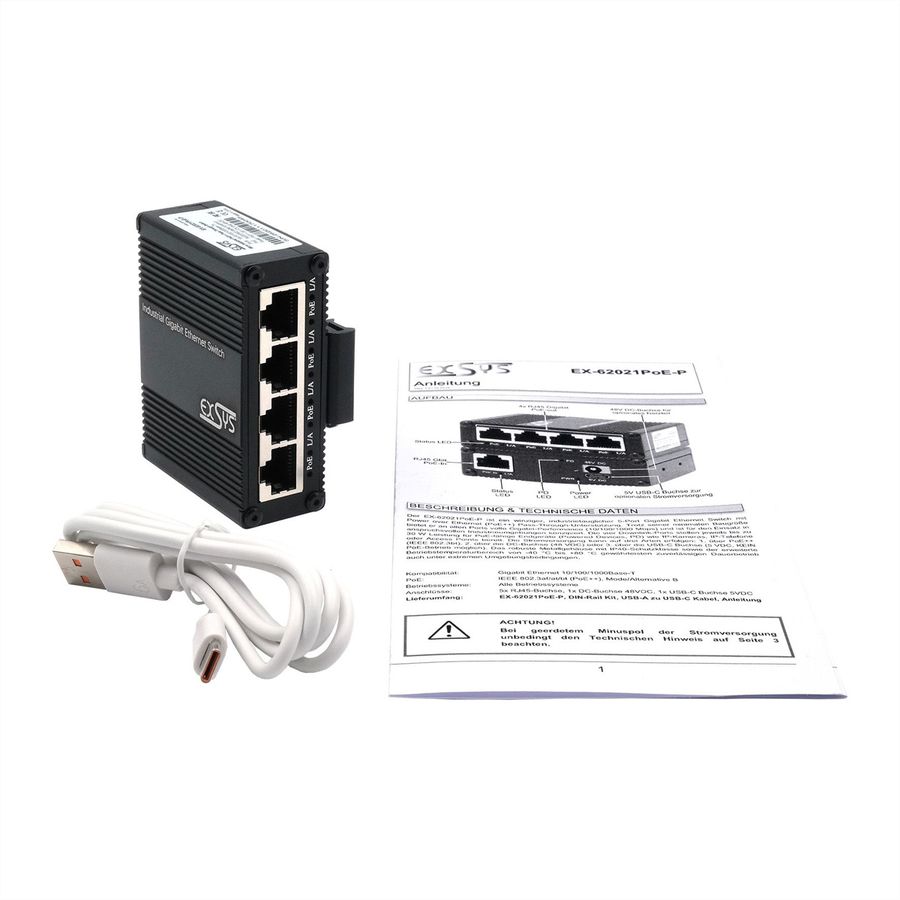 EXSYS EX-62021PoE-P Micro commutateur industriel Gigabit PoE à 5 ports, non géré