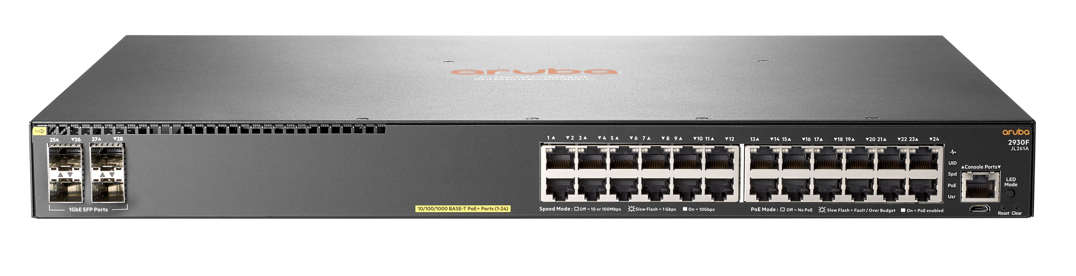 Hewlett Packard Enterprise Aruba 2930F 24G PoE+ 4SFP Géré L3 Gigabit Ethernet (10/100/1000) Gris 1U Connexion Ethernet, supportant l'alimentation via ce port (PoE)