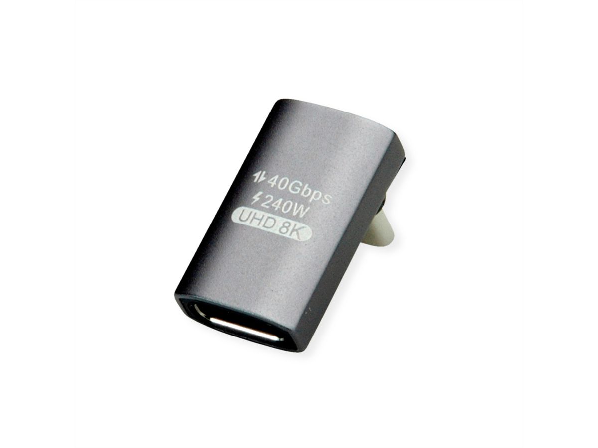 ROLINE Adaptateur USB4 Gen 3x2, Aluminium, coudè à 90°, large, Type C, M/F, argent